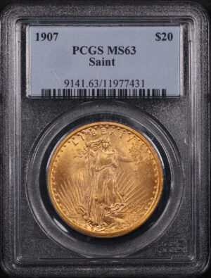 Obverse of this 1907 St. Gaudens $20 Saint-Gaudens PCGS MS-63