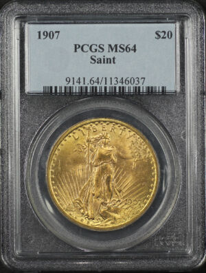 Obverse of this 1907 St. Gaudens $20 Saint-Gaudens PCGS MS-64