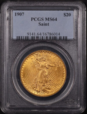 Obverse of this 1907 St. Gaudens $20 Saint-Gaudens PCGS MS-64