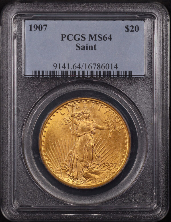 Obverse of this 1907 St. Gaudens $20 Saint-Gaudens PCGS MS-64