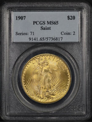 Obverse of this 1907 St. Gaudens $20 PCGS MS-65
