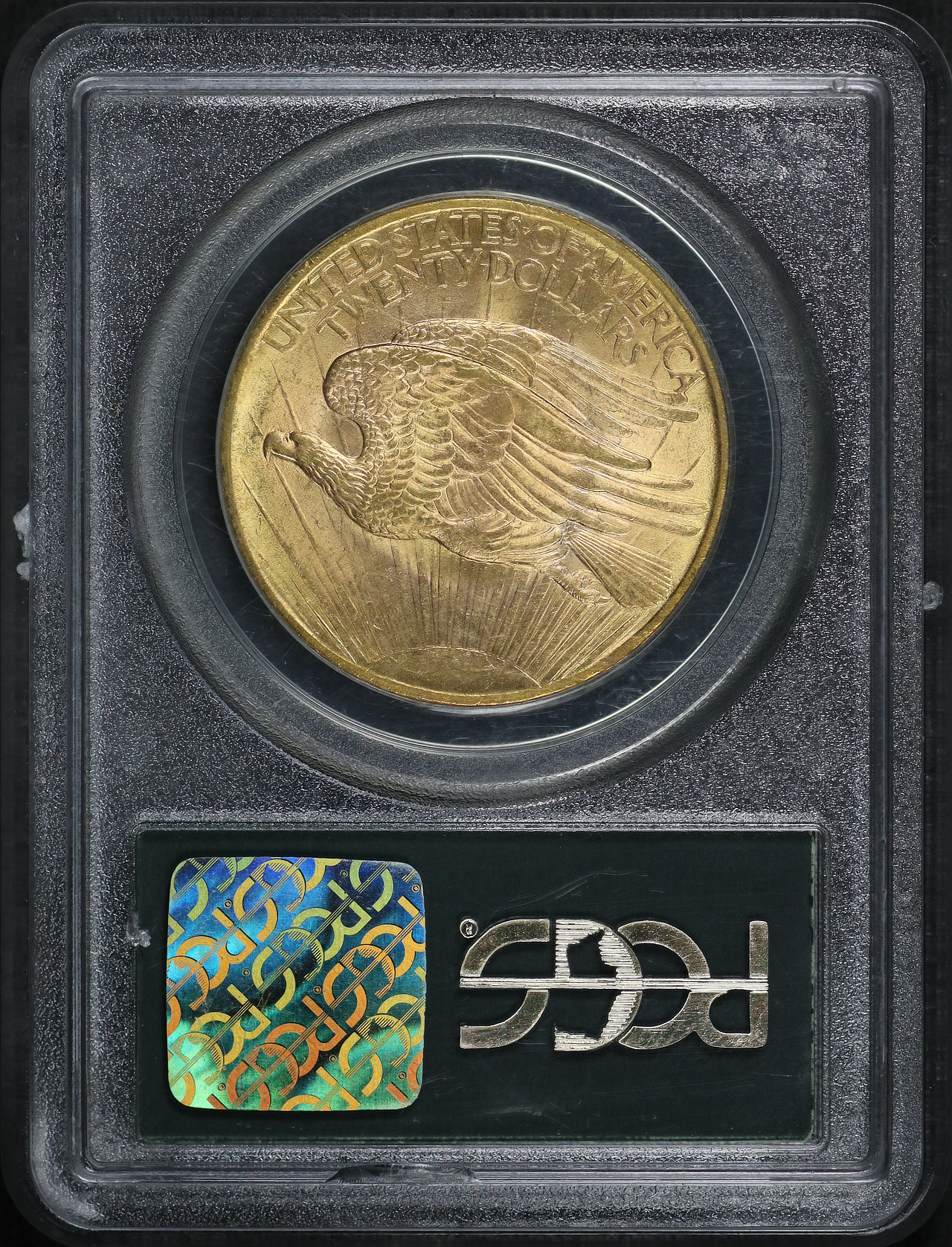 Reverse of this 1908 St. Gaudens $20 No Motto PCGS MS-63 Old Green Holder