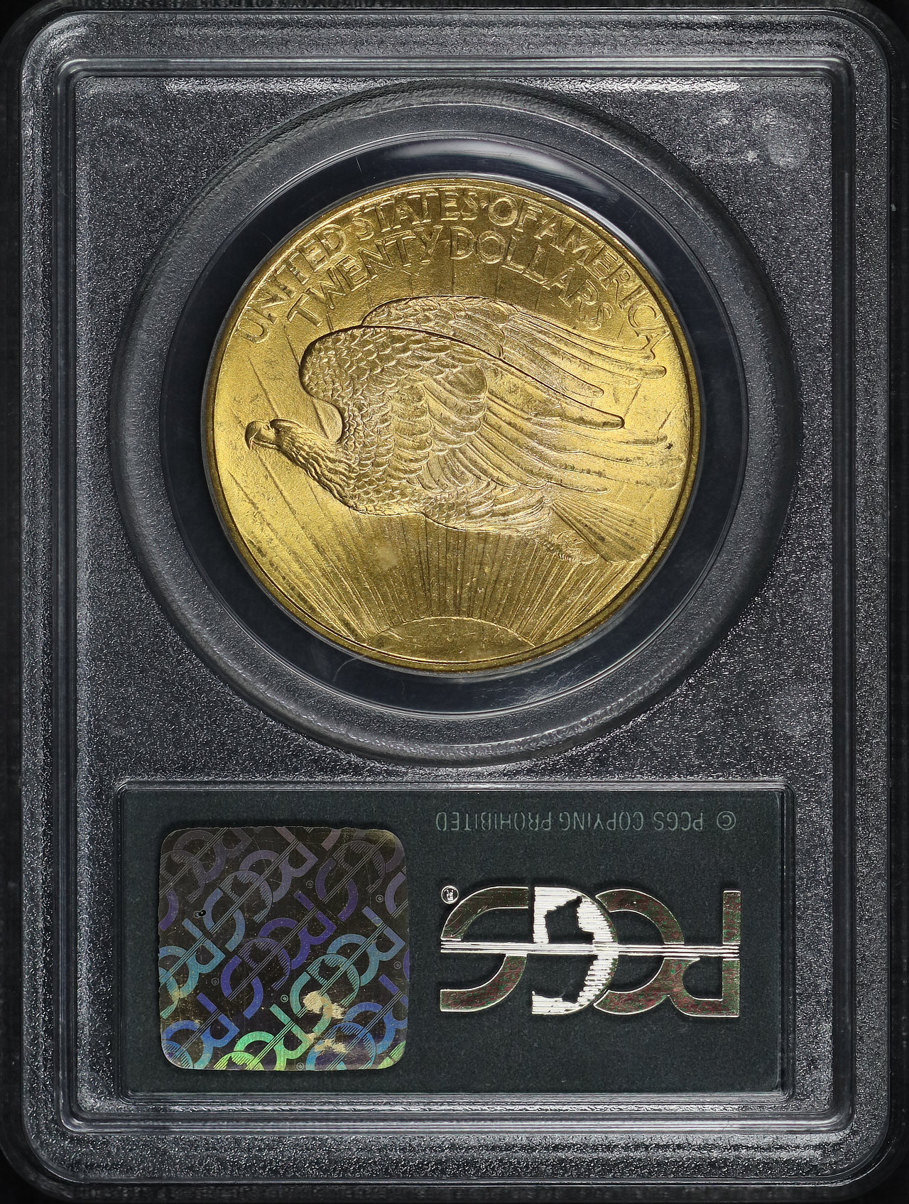 Reverse of this 1908 St. Gaudens $20 No Motto PCGS MS-64 Old Green Holder