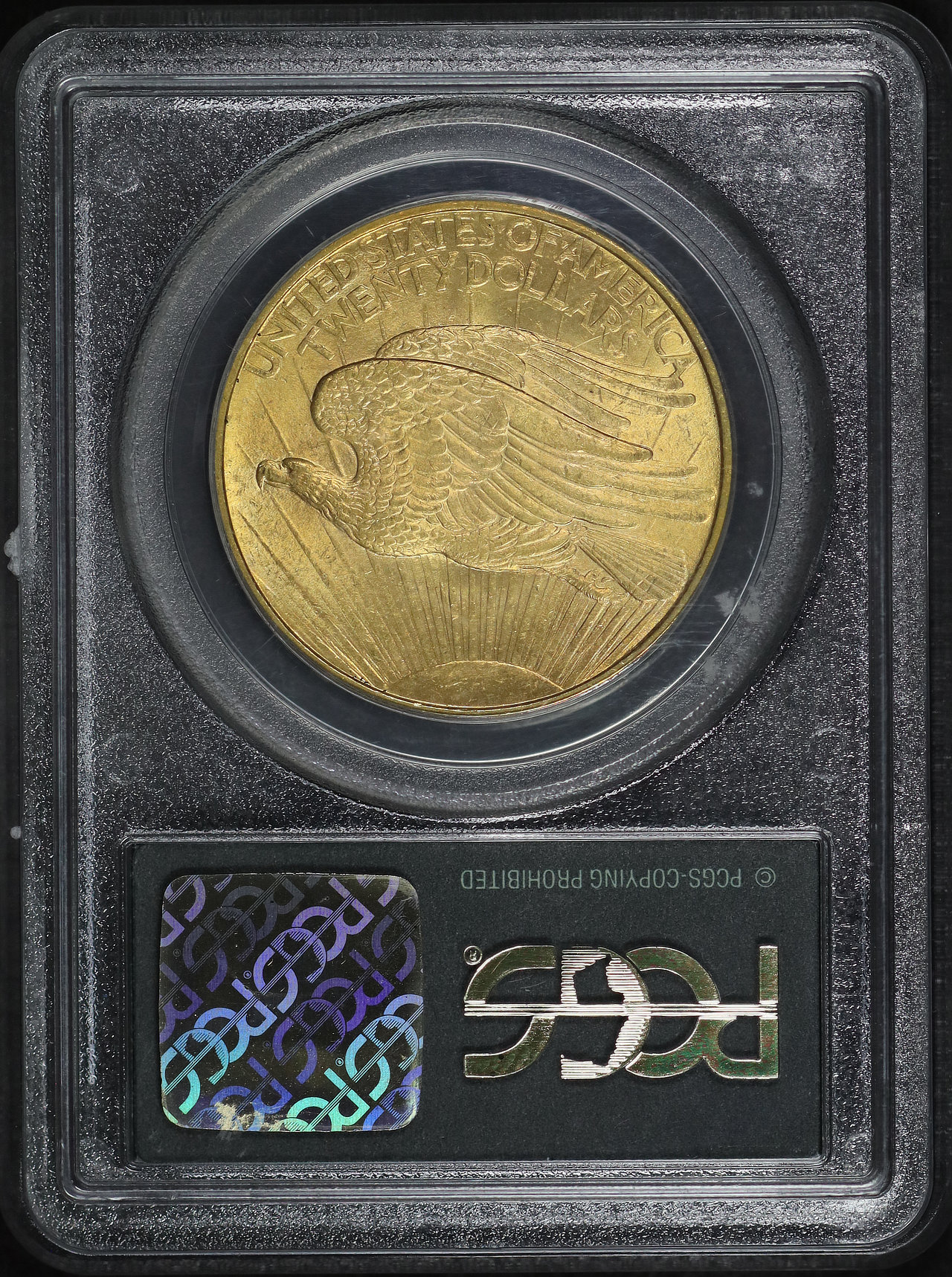 Reverse of this 1908 St. Gaudens $20 No Motto PCGS MS-64 Old Green Holder