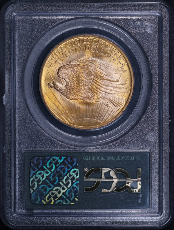 Reverse of this 1908 NM St. Gaudens $20 PCGS MS-65 Wells Fargo Nevada Gold in Old Green Holder