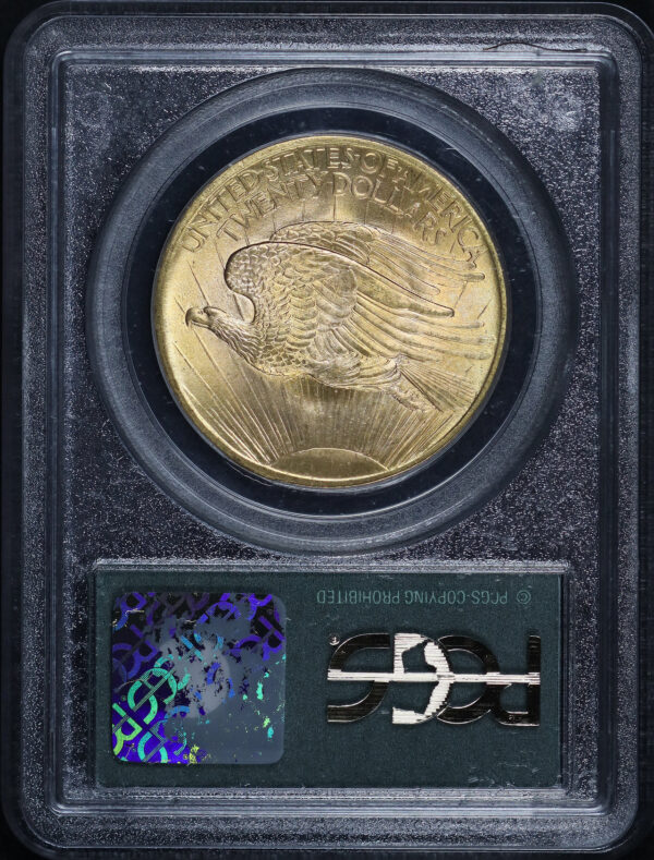 Reverse of this 1908 St. Gaudens $20 No Motto PCGS MS-66 Old Green Holder Wells Fargo Nevada Gold