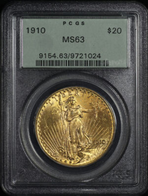 Obverse of this 1910 St. Gaudens $20 PCGS MS-63 Old Green Holder