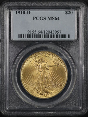 Obverse of this 1910-D St. Gaudens $20 PCGS MS-64