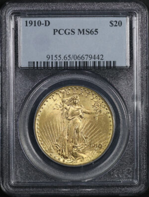 Obverse of this 1910-D St. Gaudens $20 PCGS MS-65