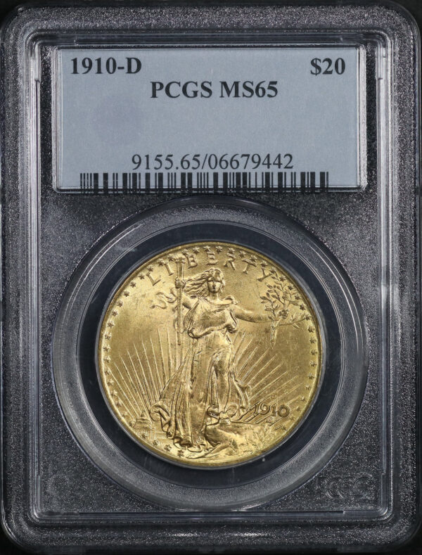 Obverse of this 1910-D St. Gaudens $20 PCGS MS-65