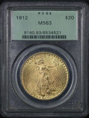 Obverse of this 1912 St. Gaudens $20 PCGS MS-63 Old Green Holder