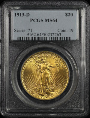 Obverse of this 1913-D St. Gaudens $20 PCGS MS-64