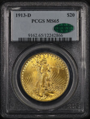 Obverse of this 1913-D St. Gaudens $20 PCGS MS-65 CAC