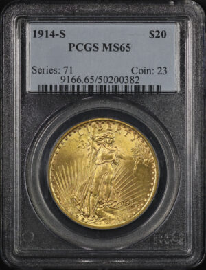 Obverse of this 1914-S St. Gaudens $20 PCGS MS-65