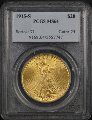 Obverse of this 1915-S St. Gaudens $20 PCGS MS-64