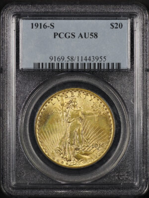 Obverse of this 1916-S St. Gaudens $20 PCGS AU-58
