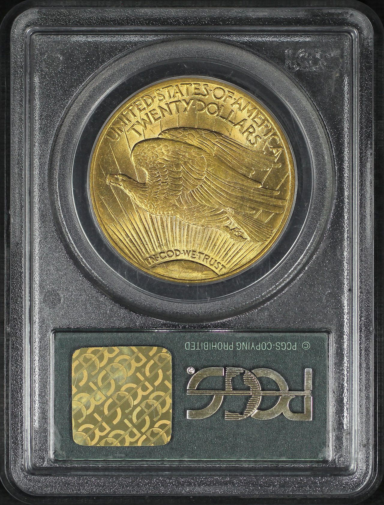 Reverse of this 1920 St. Gaudens $20 PCGS MS-62 Gold Green Holder