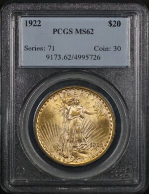 Obverse of this 1922 St. Gaudens $20 PCGS MS-62