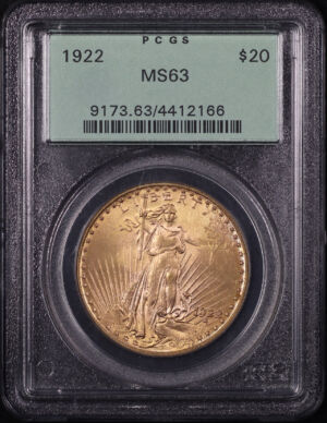 Obverse of this 1922 St. Gaudens $20 PCGS MS-63 Old Green Holder