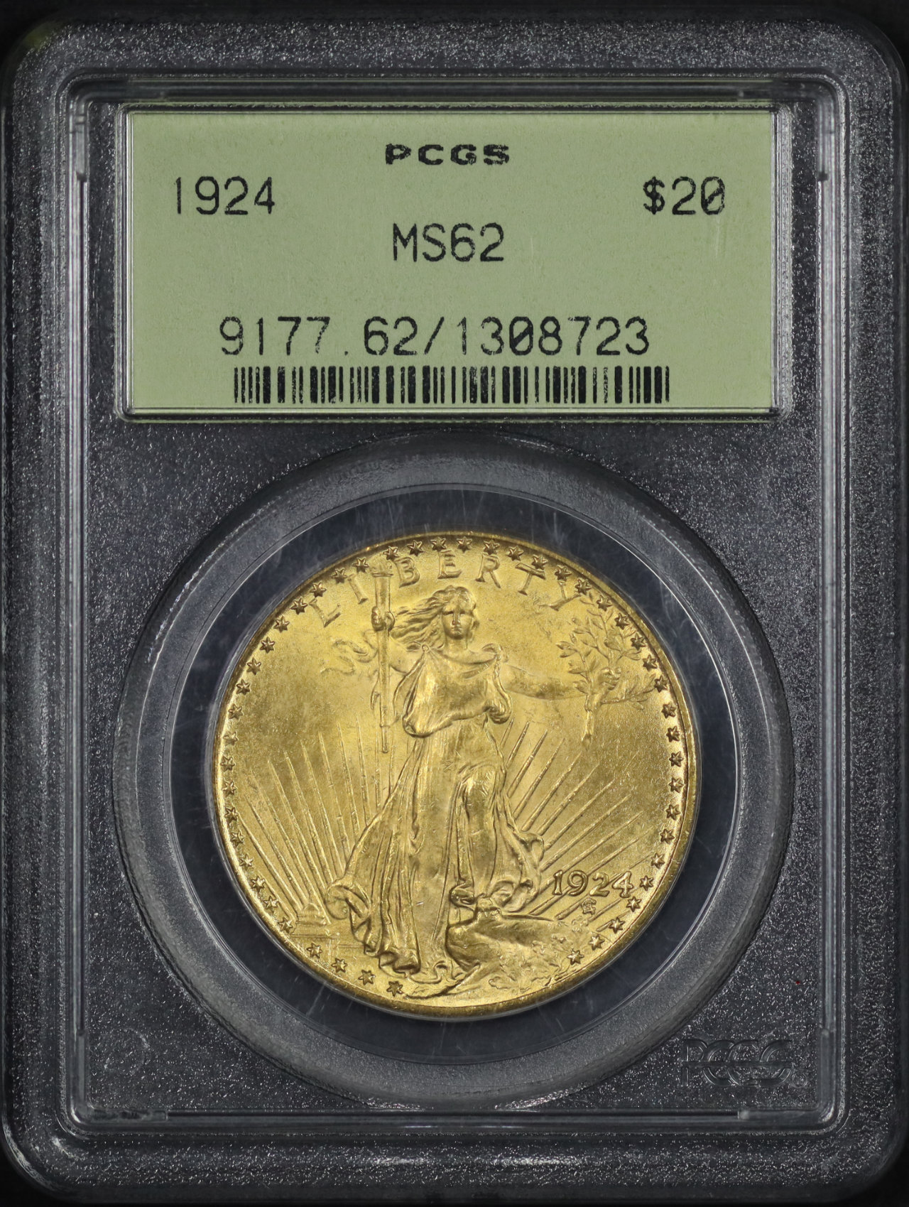 Obverse of this 1924 St. Gaudens $20 PCGS MS-62 Old Green Holder