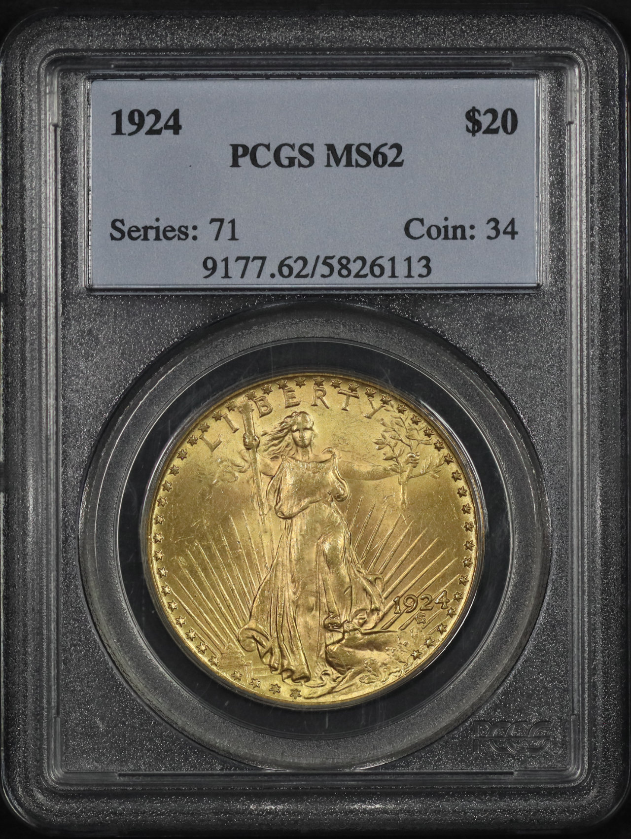 Obverse of this 1924 St. Gaudens $20 PCGS MS-62
