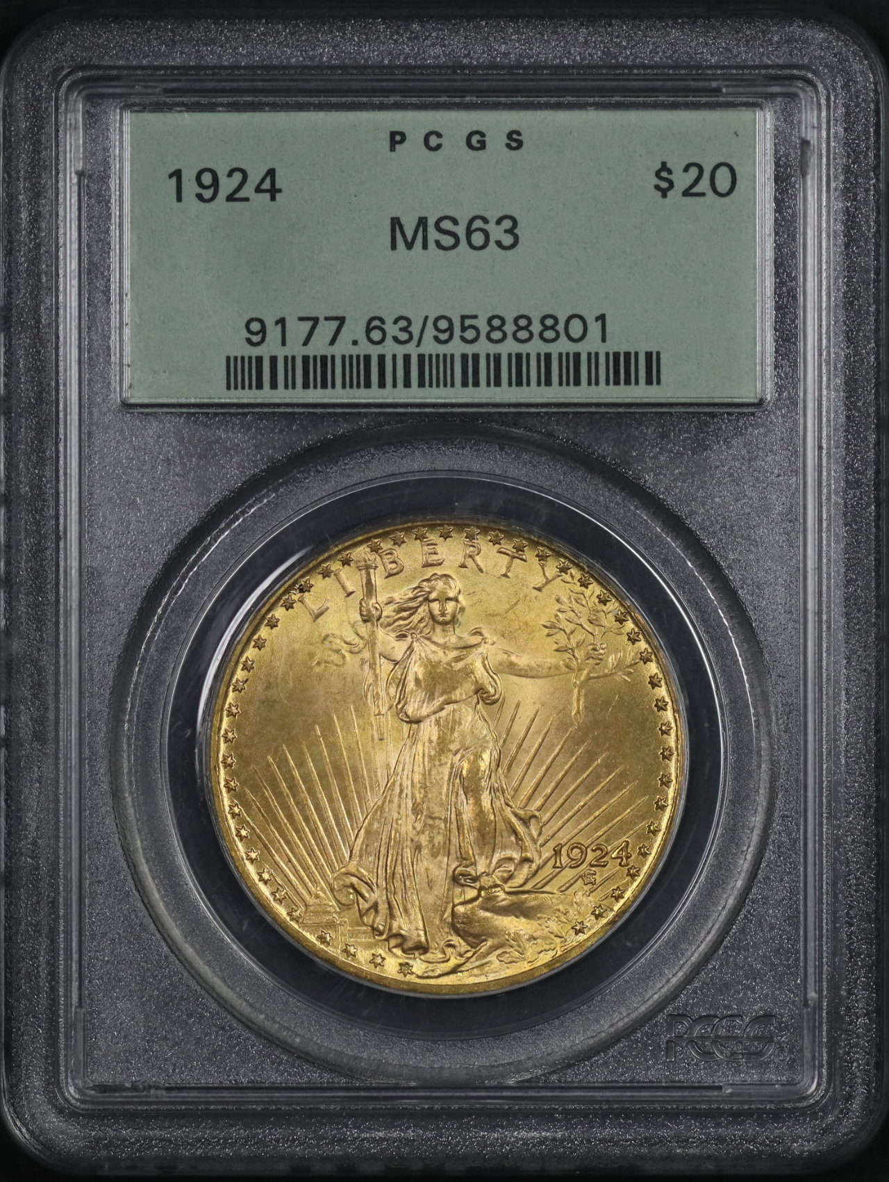 Obverse of this 1924 St. Gaudens $20 PCGS MS-63 Old Green Holder