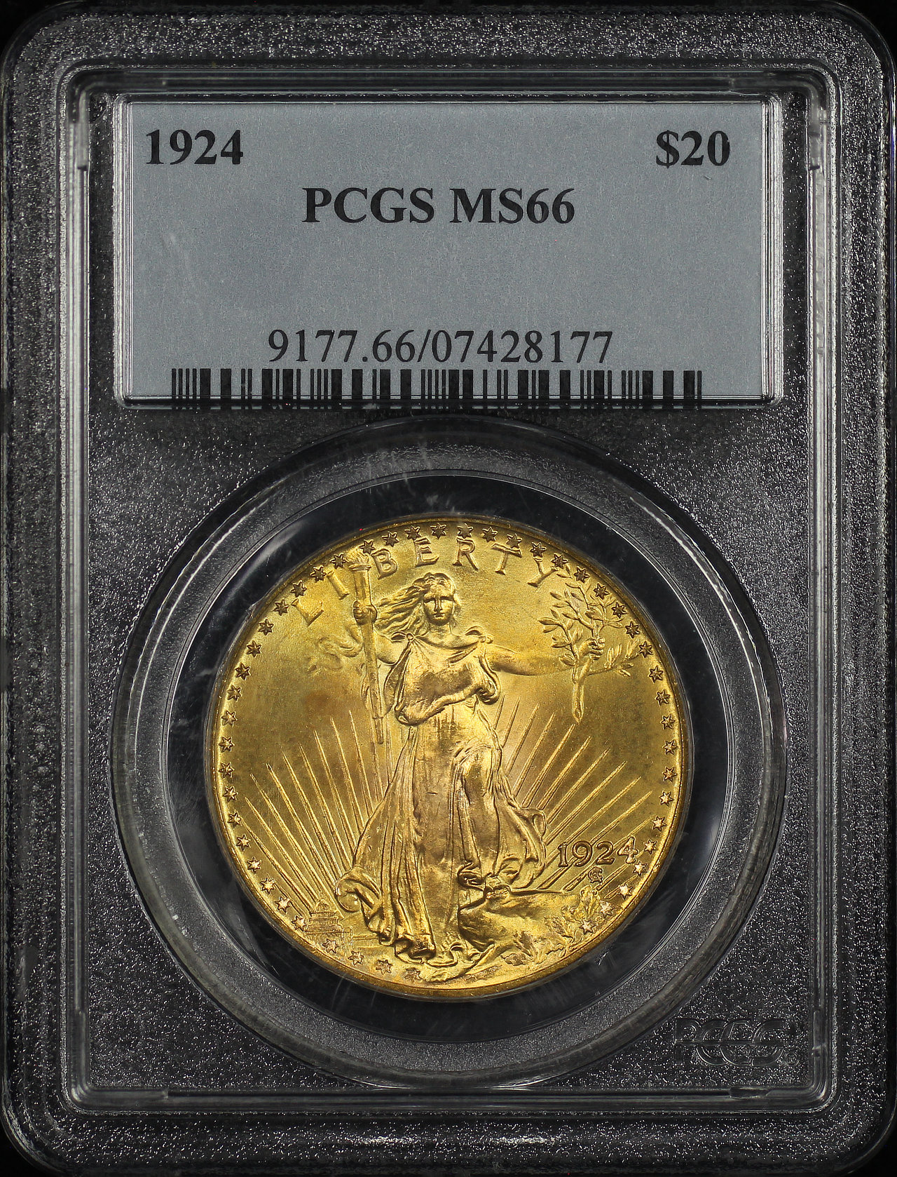 Obverse of this 1924 St. Gaudens $20 PCGS MS-66
