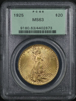 Obverse of this 1925 St. Gaudens $20 PCGS MS-63 Old Green Holder