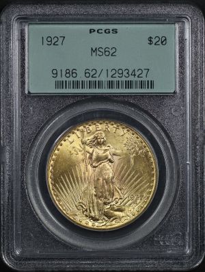 Obverse of this 1927 St. Gaudens $20 PCGS MS-62 Old Green Holder