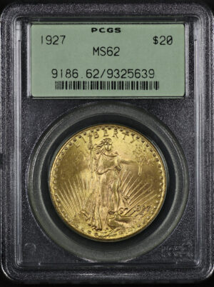Obverse of this 1927 St. Gaudens $20 PCGS MS-62 Old Green Holder