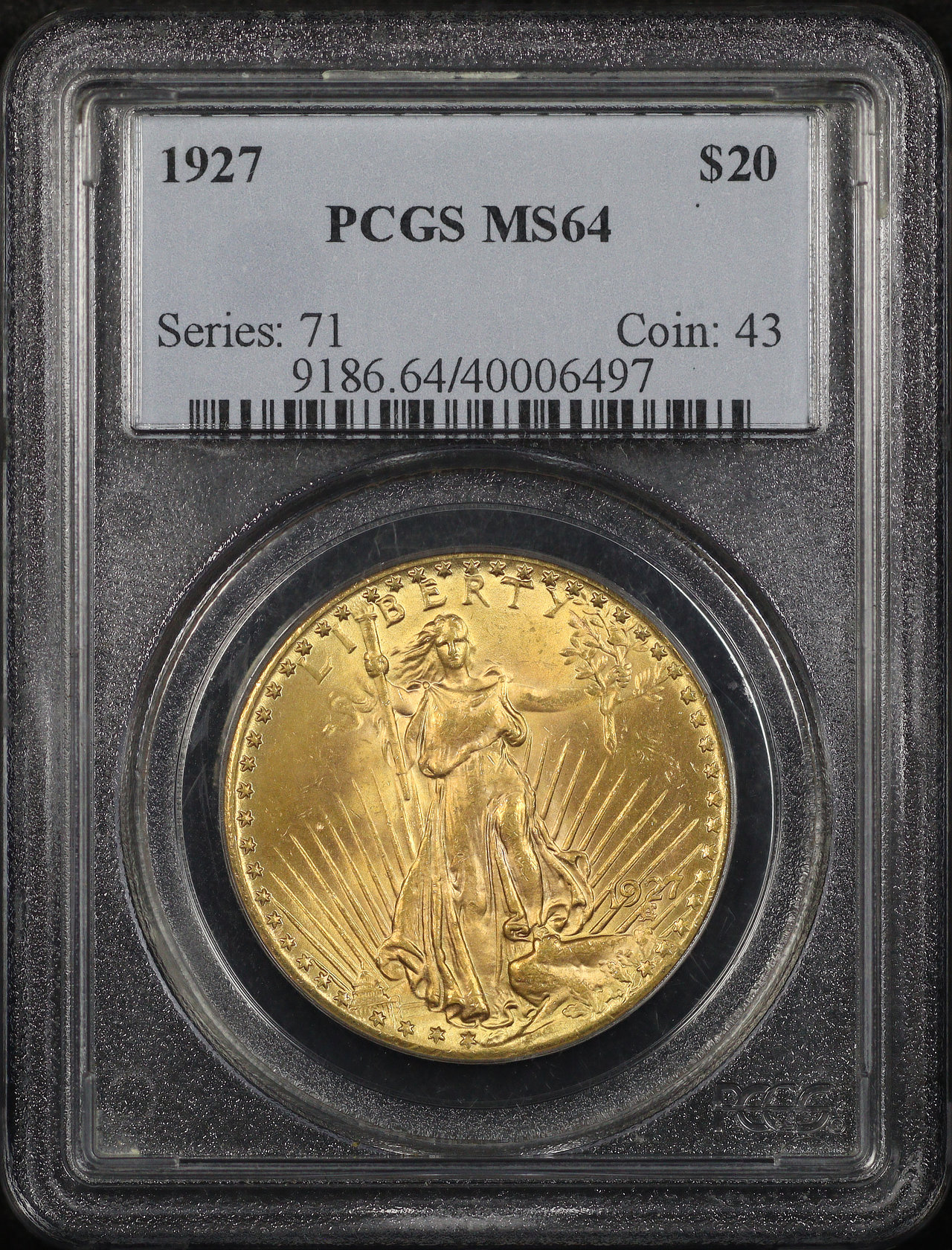 Obverse of this 1927 St. Gaudens $20 PCGS MS-64