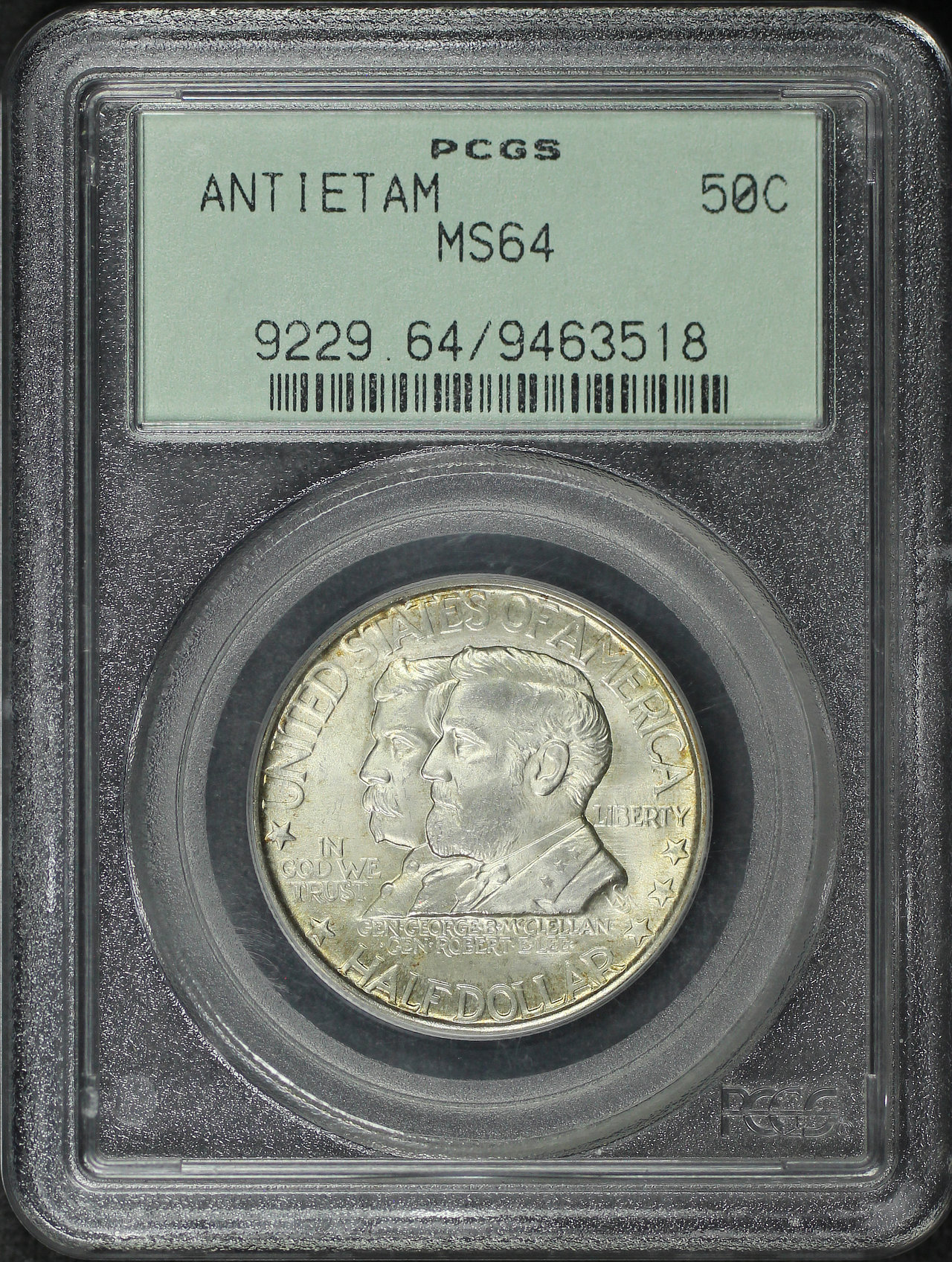 Obverse of this 1937 Silver Commemorative Antietam 50C PCGS MS-64 Old Green Holder