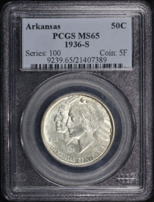 Obverse of this 1936-S 50C Arkansas Silver Commemorative PCGS MS-65