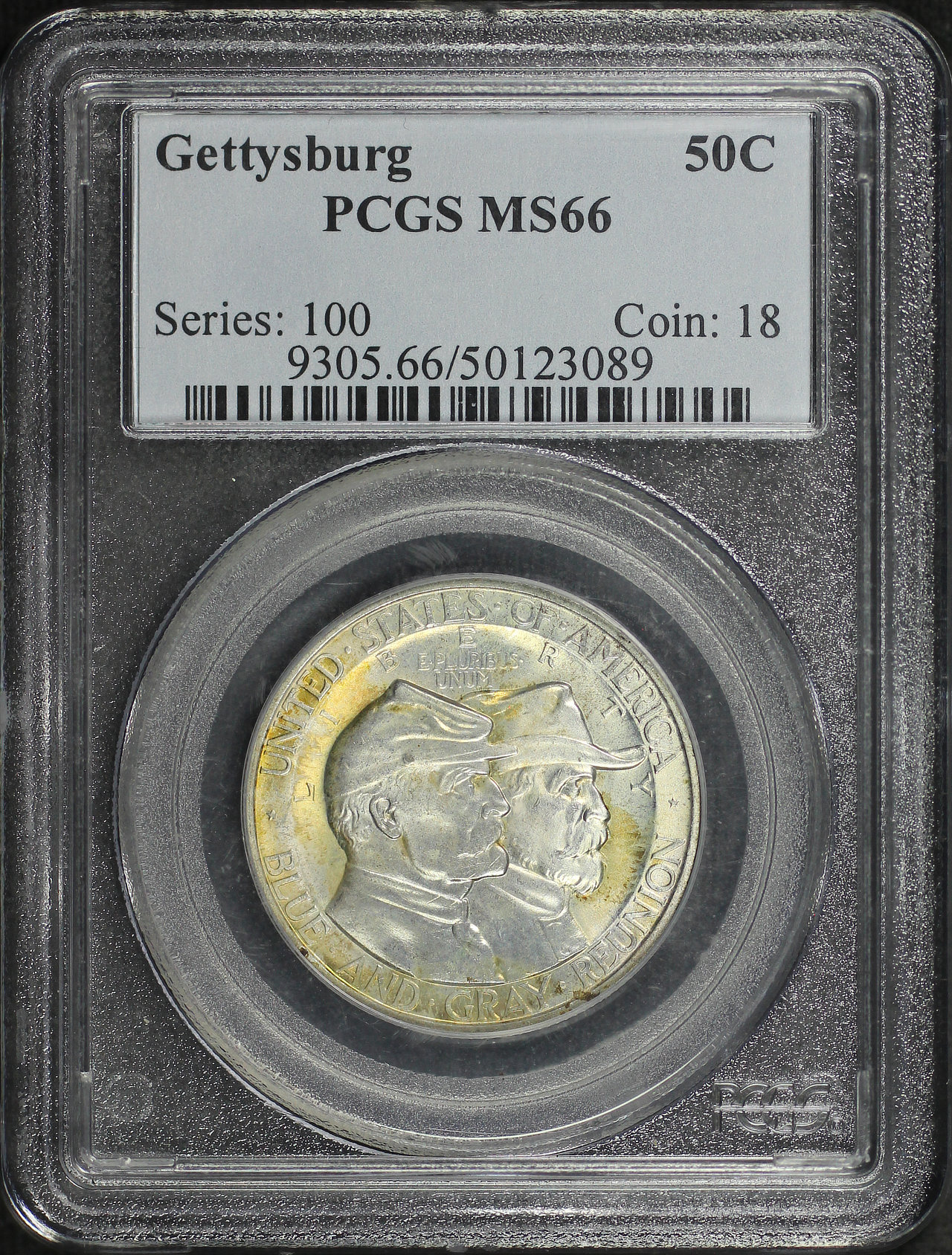 Obverse of this 1936 Silver Commemorative Gettysburg 50C PCGS MS-66