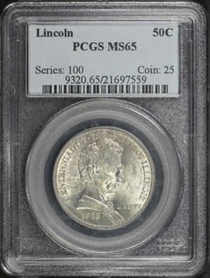 Obverse of this 1918 Silver Commemorative Lincoln-Illinois 50C PCGS MS-65