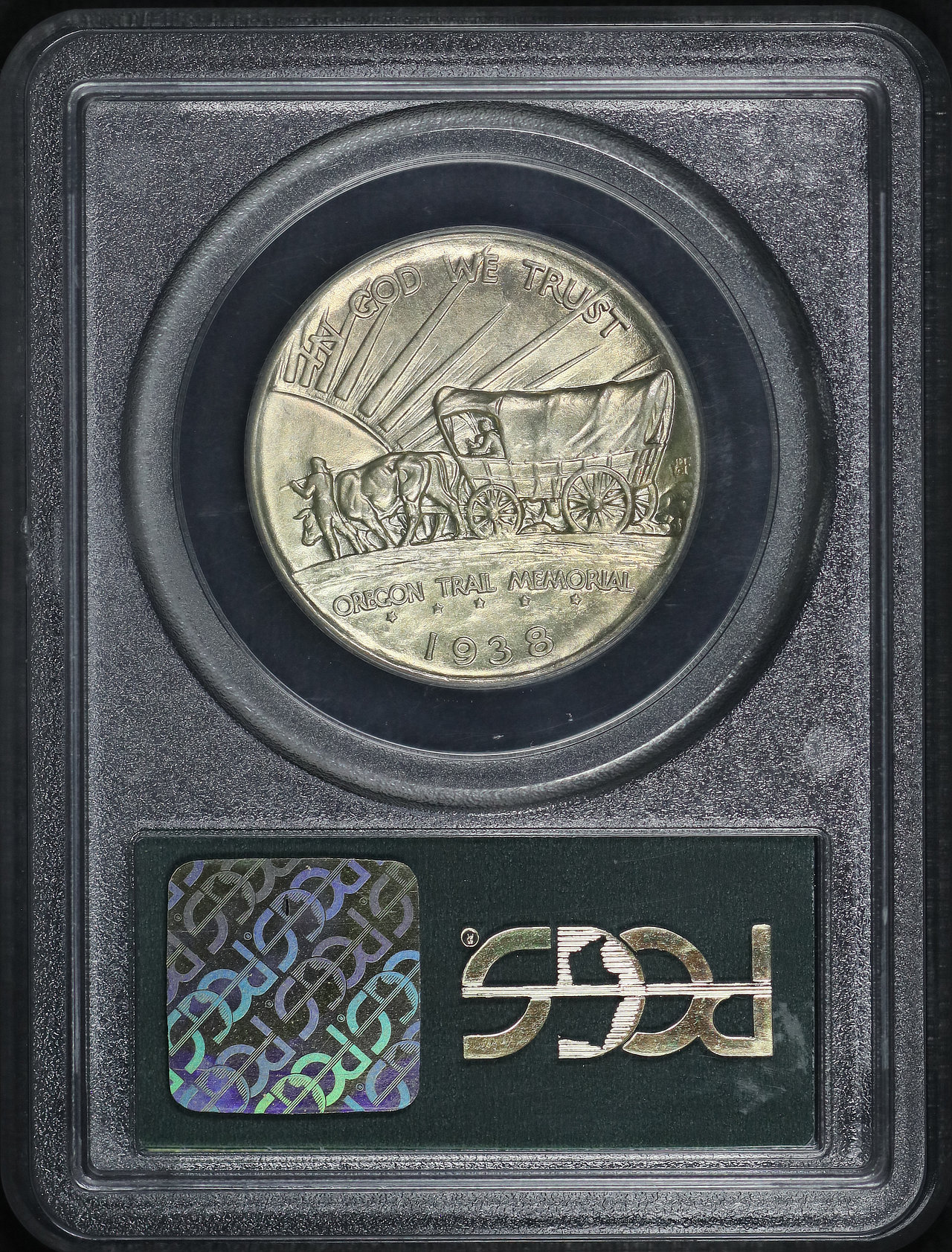 Reverse of this 1938-S 50C Oregon Silver Commemorative PCGS MS-66 Old Green Holder
