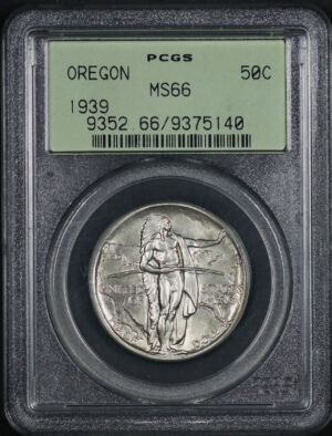 Obverse of this 1939 50C Oregon Silver Commemorative PCGS MS-66 Old Green Holder