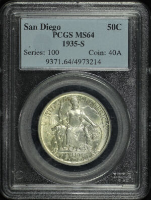 Obverse of this 1935-S 50C San Diego Silver Commemorative PCGS MS-64
