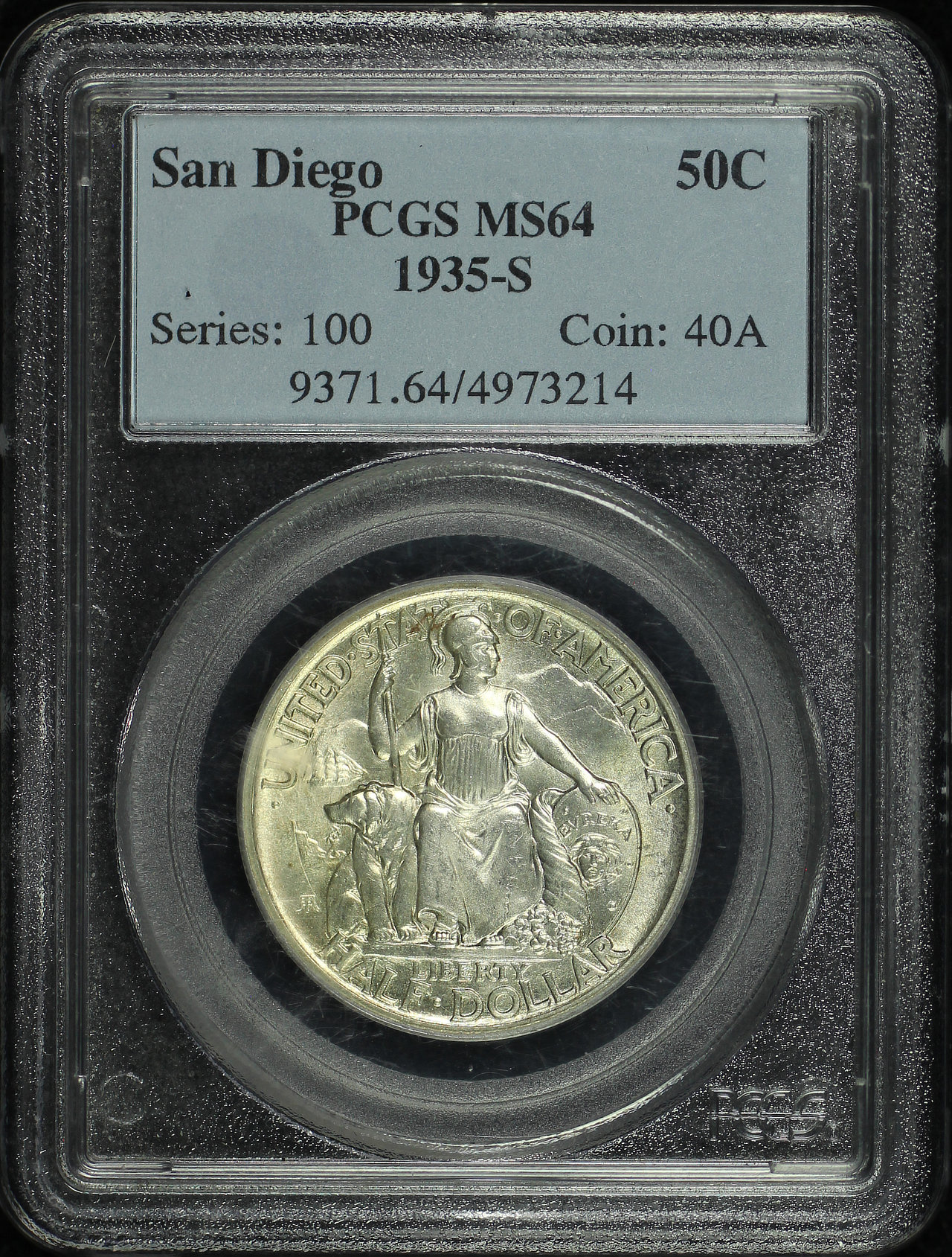 Obverse of this 1935-S 50C San Diego Silver Commemorative PCGS MS-64