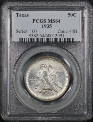 Obverse of this 1935 50C Texas Silver Commemorative PCGS MS-64