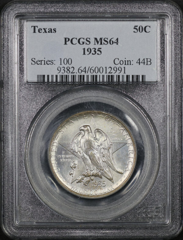 Obverse of this 1935 50C Texas Silver Commemorative PCGS MS-64