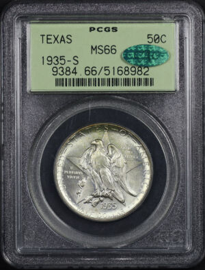 Obverse of this 1935-S 50C Texas Silver Commemorative PCGS MS-66 CAC Old Green Holder