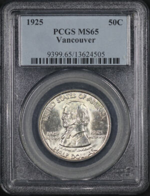Obverse of this 1925 50C Fort Vancouver Silver Commemorative PCGS MS-65
