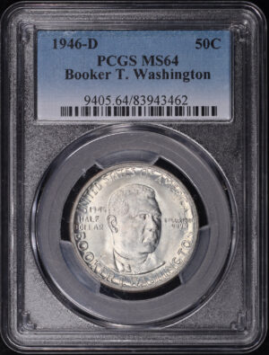 Obverse of this 1946-D 50C Booker T. Washington Silver Commemorative PCGS MS-64