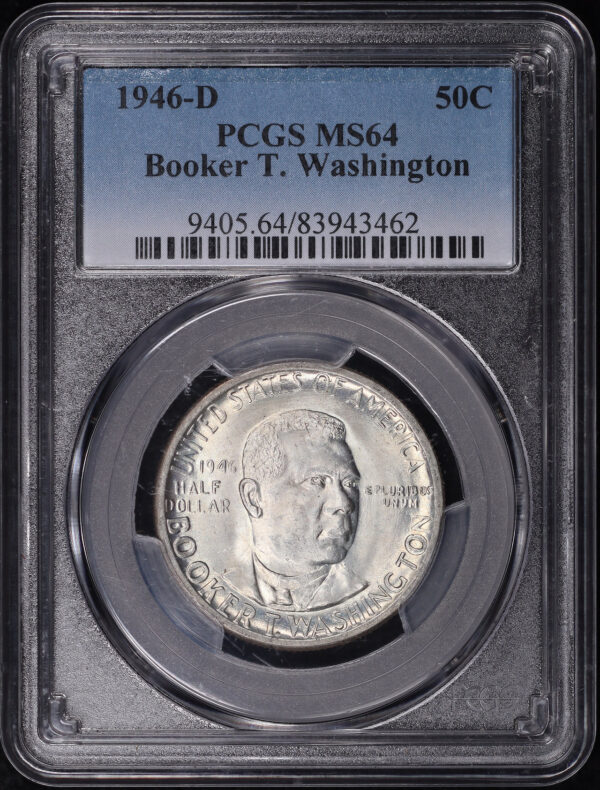 Obverse of this 1946-D 50C Booker T. Washington Silver Commemorative PCGS MS-64