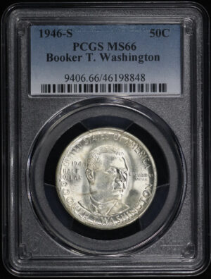 Obverse of this 1946-S 50C Booker T. Washington Silver Commemorative PCGS MS-66