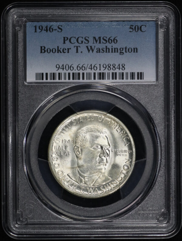 Obverse of this 1946-S 50C Booker T. Washington Silver Commemorative PCGS MS-66