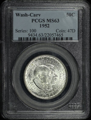 Obverse of this 1952 50C Washington-Carver Silver Commemorative PCGS MS-63