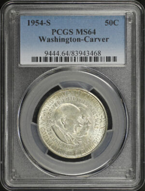 Obverse of this 1954-S Silver Commemorative Washington-Carver 50C PCGS MS-64