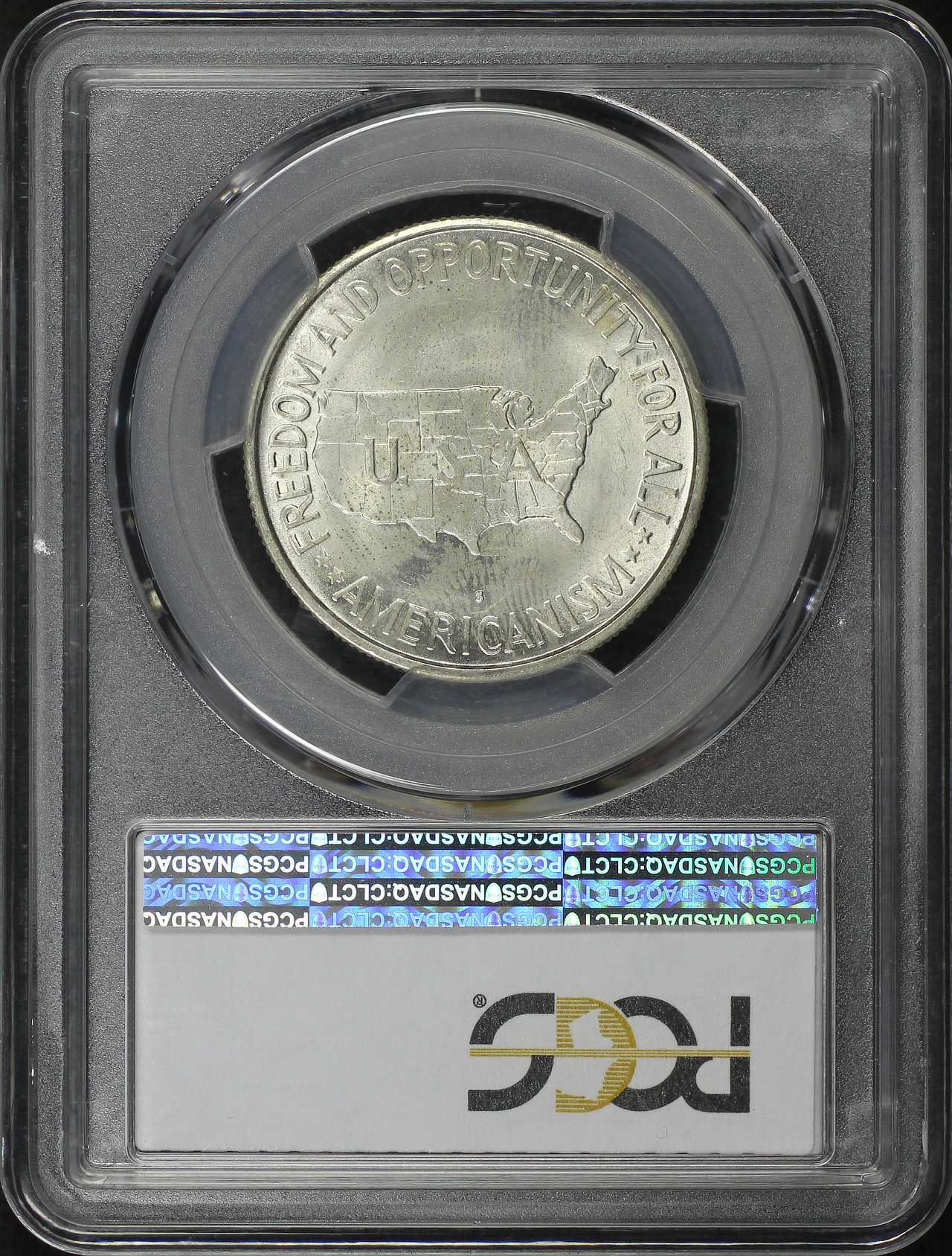 Reverse of this 1954-S Silver Commemorative Washington-Carver 50C PCGS MS-64